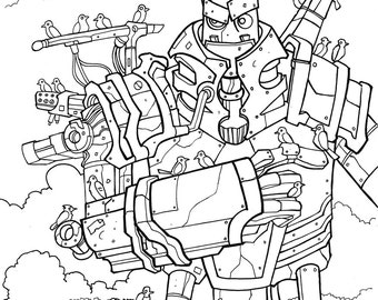 Robot coloring page | Etsy