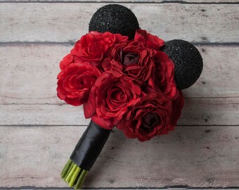 Disney Wedding Mickey Wedding Bouquet - Red Rose Wedding Bouquet