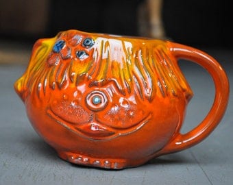 Vintage 1969 Pacific Stoneware Puppy or Dog Ceramic Mug Ceramic 1970 Orange Animal Pacific Northwest Funky Oregon Bennet Welsh