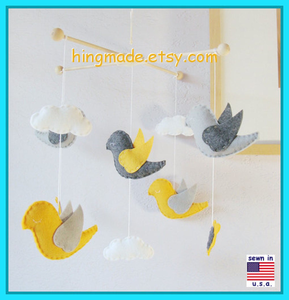 Baby Crib MobileBird Mobile Neutral Bird Mobile Yellow and