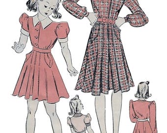 Advance 2317 Girl's 30s Dart Pleated Dress Sewing Pattern Breast 26