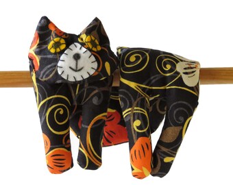 Flat Cat, Hot Cold Rice Bag, Microwave Neck Wrap, Rice Heating Pad, Hot Cold Therapy Pack, Black Yellow Orange, Cat Lover Gift