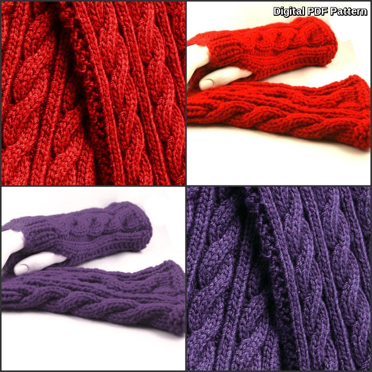 Cabled Scarf And Fingerless Gloves Set Easy PDF Knitting