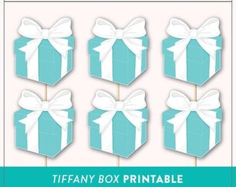 Printable Tiffany Box Cupcake Toppers Photo Booth Prop | Breakfast at Tiffany's Cupcake Toppers | Instant Download