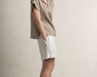 Linen blouse, Linen women's clothing, Short sleeve linen shirt, Linen womens tops, Flax grey linen clothes by LHI
