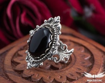 Gothic Ring with Black Onyx - Ornate Victorian Ring - Victorian Gothic Jewelry