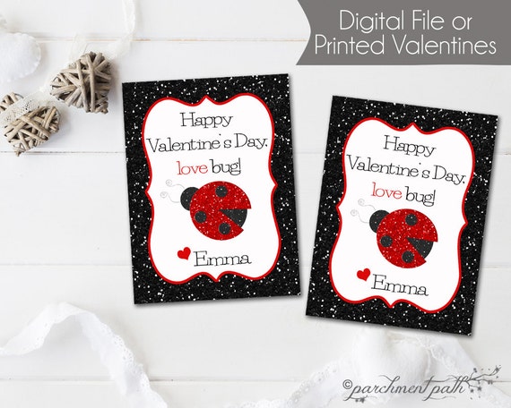 Love Bug Valentines Personalized Valentine Cards Printable