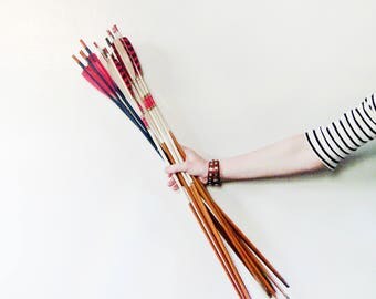 Three Vintage Archery Painted Wooden Arrows - Keasey, Etc