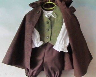 Toddler, Child's Hobbit Costume: Fully Lined Cloak With Hood & Vest, Shirt, Pants - All Cotton, Size 12 Months To Size 5, Ready To Ship