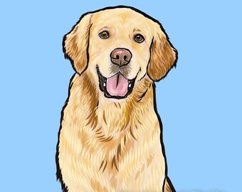 Digital Custom Dog Portrait / Custom Pet Portrait - 1 Pet Solid background for Printing Gift Memorial Drawing Golden Retriever Labrador