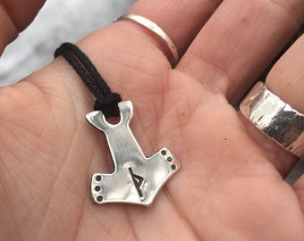 Silver Mjolnir Pendant - Mjolnir Jewelry - Thors Hammer - Viking Rune Jewelry - Custom Elder Futhark Rune