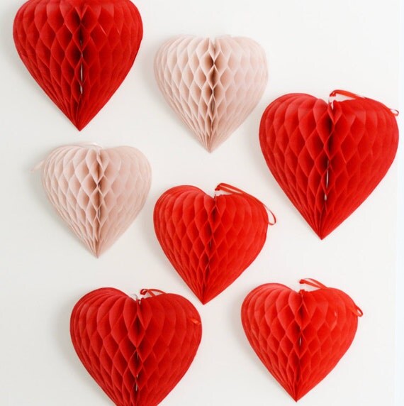 3 heart shaped honeycomb Decorations set- custom color / hanging party ...