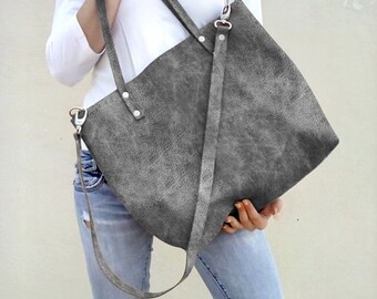Leather bag/ Leather tote bag/ Women tote bag/ Grey distressed bag