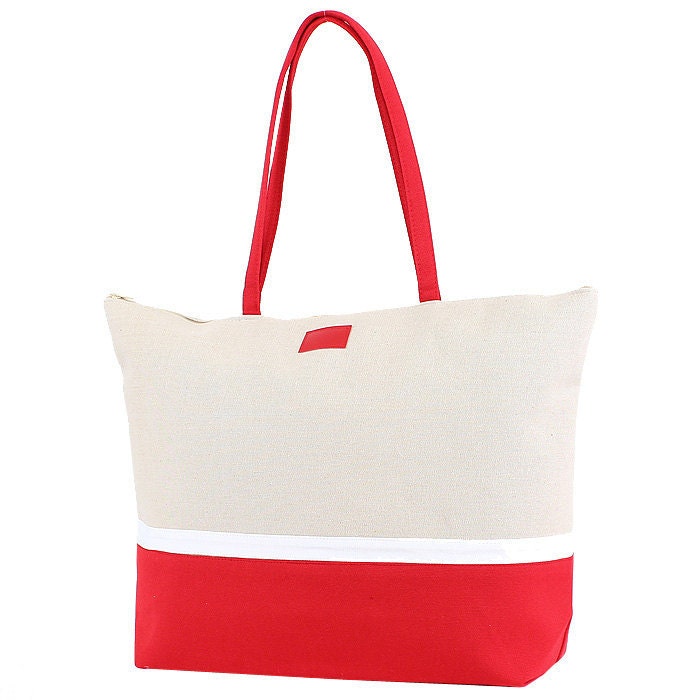 Monogrammed Tote Personalized Canvas Large Tote Beach Bag