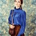 Late 70s vintage ruffle collar blouse in blue