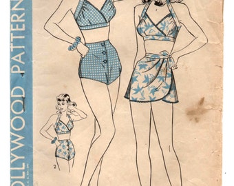 1940's Hollywood Two Piece Swimsuit Pattern - Bust 34" - No. 1341