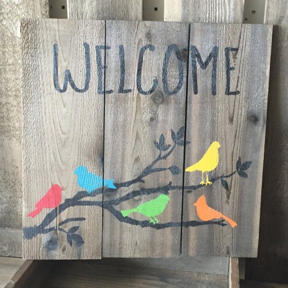 Birds on Branch Sign Handmade & Painted Rustic