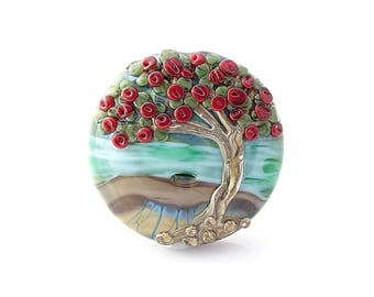 Large NZ Native Pohutukawa Tree Lampwork Glass Focal Bead