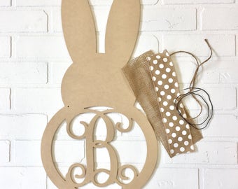 Easter Bunny Decor - Easter Monogram - Easter Door Hanger - Unfinished Craft Kit - Do It Yourself Kit - Easter Bunny Gift - Gift for Easter