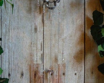 Light Pink Heart Windchime with Stained Glass Chimes