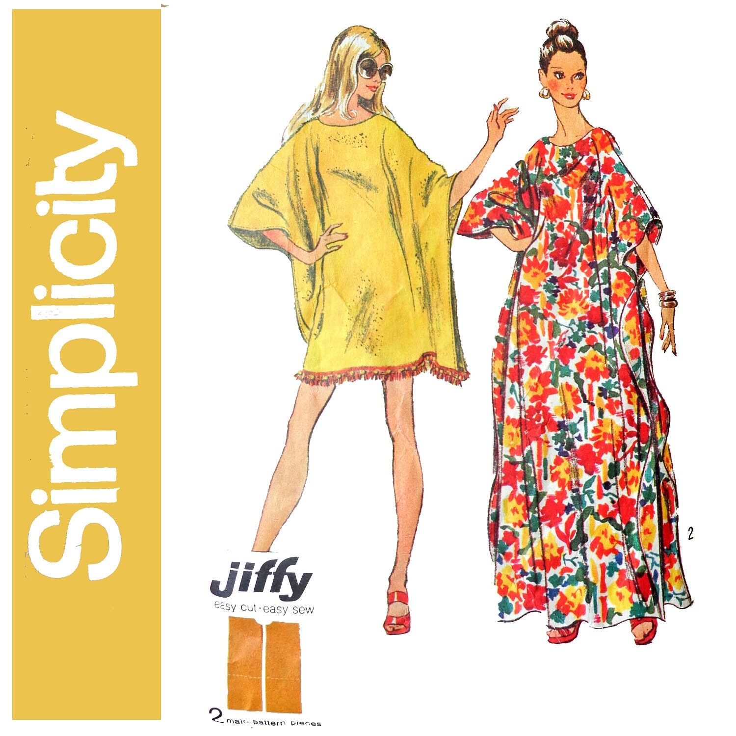 1970s Caftan Pattern Jiffy Pattern Womens Loungewear Flowing Loose Vintage Patterns 