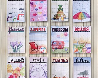 2017 Watercolor Wall Calendar; wall, large (11x17) featuring fun artwork, themes and bizarre holidays