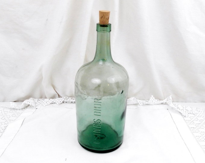 Dior Large Antique French Green Glass Demijohn / Carboy / Bottle from Dior Factory, Shabby, Chateau Chic, French Country Decor, Normandy