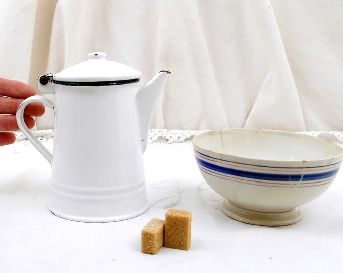 Small Vintage White Enamelware Coffee Pot / Cafetière, Child's Toy Made in Eastern Europe, French Country Decor, Cottage Kitchen Enamel