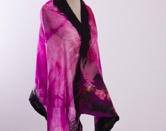 Merino scarf in pink / Felted scarf Merino wool scarf Lightweight scarf Womens gift Womens cape coat Sweater wrap Wool cape Scarf cape