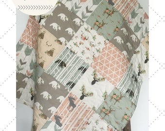 Sage Baby Quilt Girl, Woodland Crib Bedding, Baby Bedding Girl, Crib Bedding Deer, Baby Blanket Woodland, Crib Bedding, Sage Forest