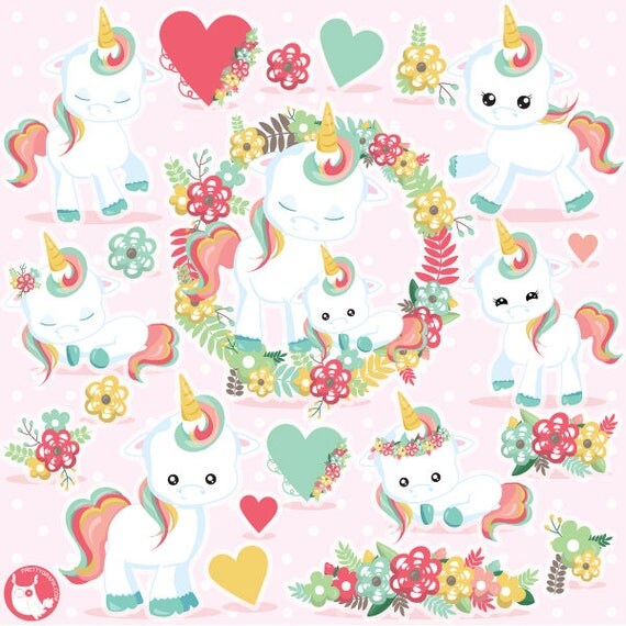 Unicorn clipart commercial use, unicorns vector graphics, unicorn digital clip art, floral clipart, digital images - CL1081 Il_570xn