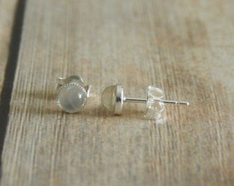 Moonstone Stud Earrings, 4mm Sterling Silver Studs, Gemstone Stud Earrings, Pierced Ears, Moonstone Earrings Sterling Silver Moonstone Studs