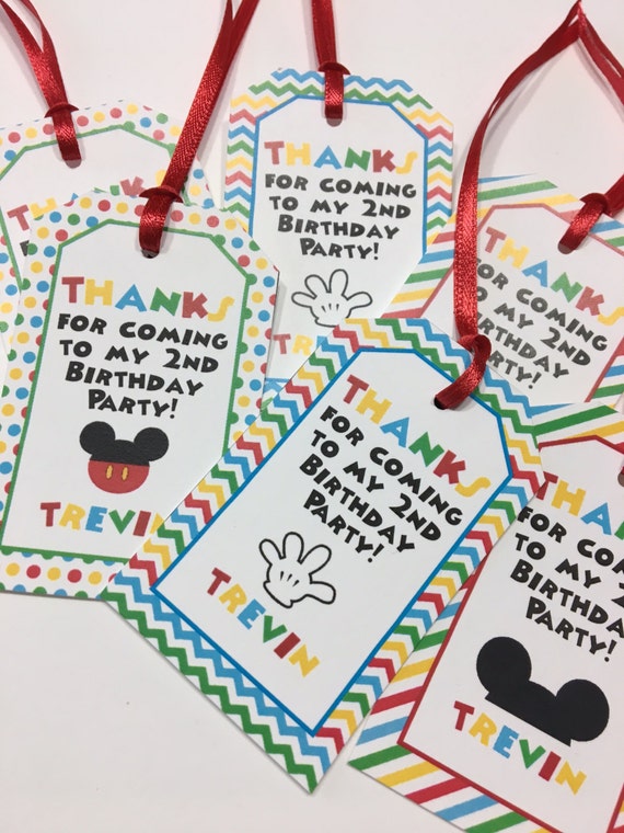 12 Mickey Birthday Party Favor Tags, Birthday Favor Tags, Birthday Tags