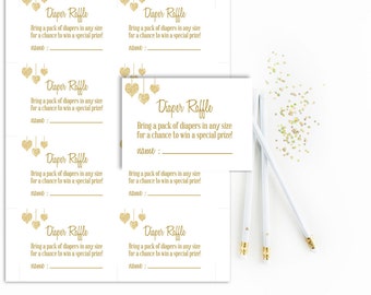 White Diaper Raffle Tickets Printable, Gender Neutral Baby Shower Diaper Raffle Card, Gold Glitter, Digital, Instant Download, White gold