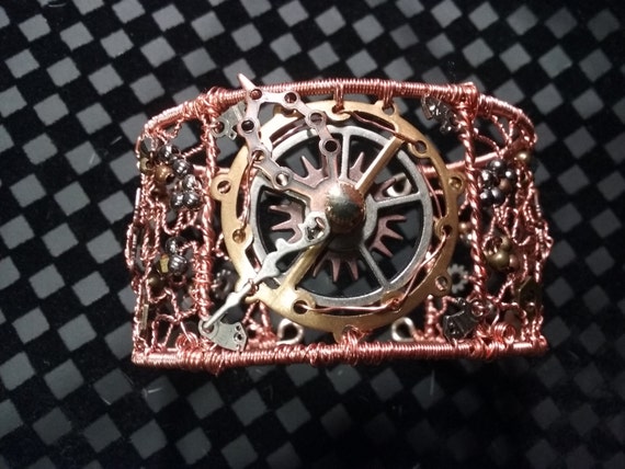 Time Traveler's Bangle- Metal filigree steampunk cuff bracelet - copper, bronze, brass by AssortedDistractions steampunk buy now online Time Traveler's Bangle- Metal filigree steampunk cuff bracelet - copper, bronze, brass by AssortedDistractions steampunk buy now online