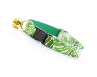 Summer Cat Collar / Green Cat Collar / Cat Collar Personalized / Breakaway Collar / Small Dog Collar / Tropical Cat Collar - "Palm Trees"