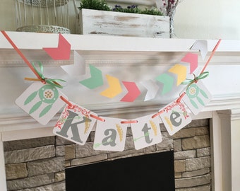 Tribal Baby Shower Decorations Child's Name Banner Tribal Birthday Decorations Dream Catcher Arrows Baby Shower Aztec Decor Custom Colors
