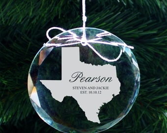 SHIPS FAST, Any State Personalized Ornament, Custom Family Christmas Ornament, Engraved Crystal Family Ornament, Holiday Ornament, COR39