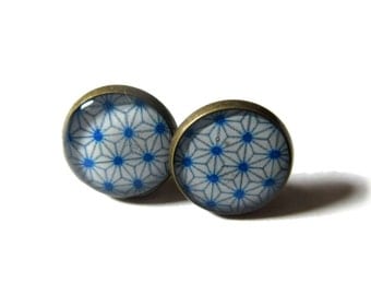 BLUE GEOMETRIC EARRINGS - Japanese Earrings - Stud Earrings - Gifts For Women - Geometric Jewellery - Blue Stars