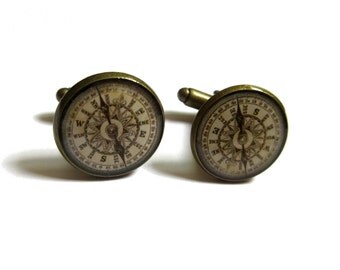 ANTIQUE COMPASS CUFFLINKS - traveler gift - compass cuff links - vintage compass cuff links - men cufflinks - Wedding Cufflink