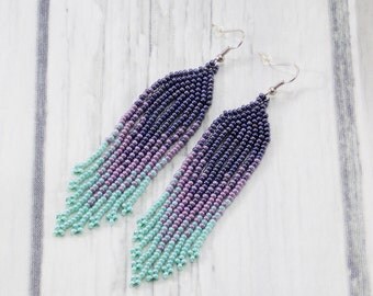 Small gifts/for/women best gifts/for/her tribal earrings beaded jewelry fringe earrings statement earrings hippie earrings grey earrings