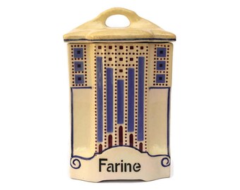 Art Deco Ceramic Flour Canister. Antique French Kitchen Storage.