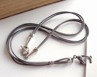 Suede Badge Holder, Gray Lanyard, Badge Lanyard, Suede Lanyard, ID Badge Necklace, Leather Lanyard, Lanyard with ID Holder, ID Lanyard