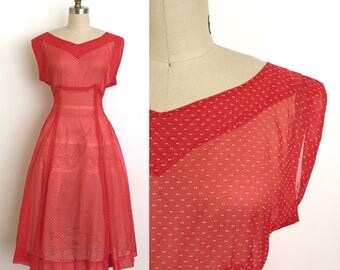 vintage 1940s dress | 40s sheer swiss dot dress