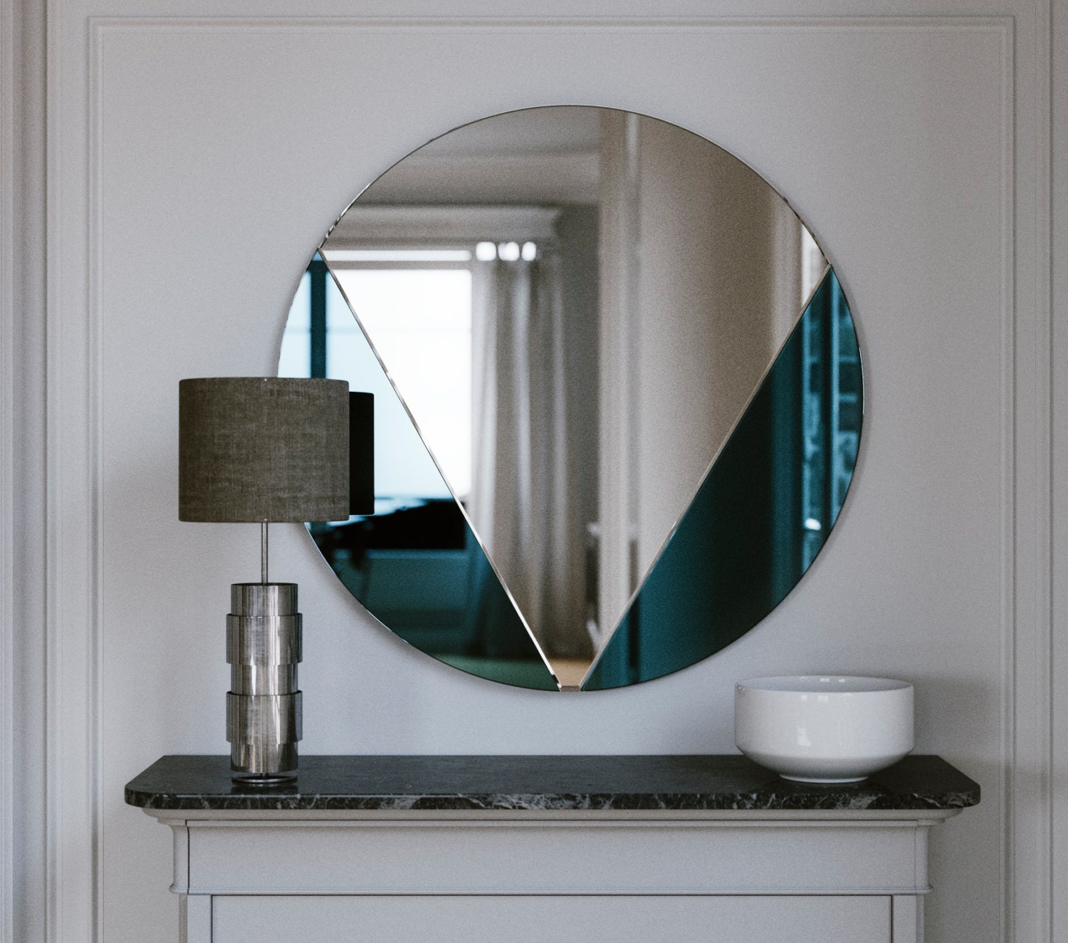 Blue Modern Mirror. Hanging Blue Glass Mirror Wall Decor.