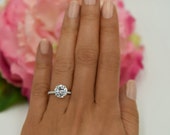 3.25 ctw, 3 ct Round Accented Solitaire Ring, Engagement Ring, Half Eternity Band, Bridal Ring, Man Made Diamond Simulants, Sterling Silver