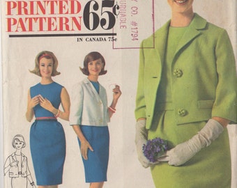 Vintage Simplicity 4801 Sleeveless Dress and Jacket Sewing Pattern, Sheath Dress, Jackie O, Bust 32, 1960's