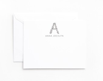 Personalized Flat Card Set of 12 | Custom Monogram Stationery Notecards : The Seeded Collection