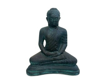 Buddha Statue - Black and turquoise with Antique finish