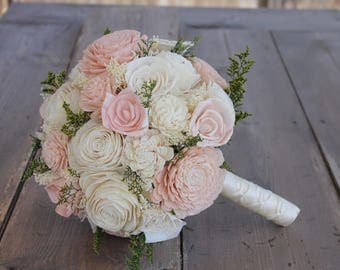 Blush Pink & Cream Sola Wood Bouquet, Blush Pink and Ivory Wedding Bouquet, Blush Pink Sola Bouquet, Pink Bouquet, Blush Pink Sola Flowers